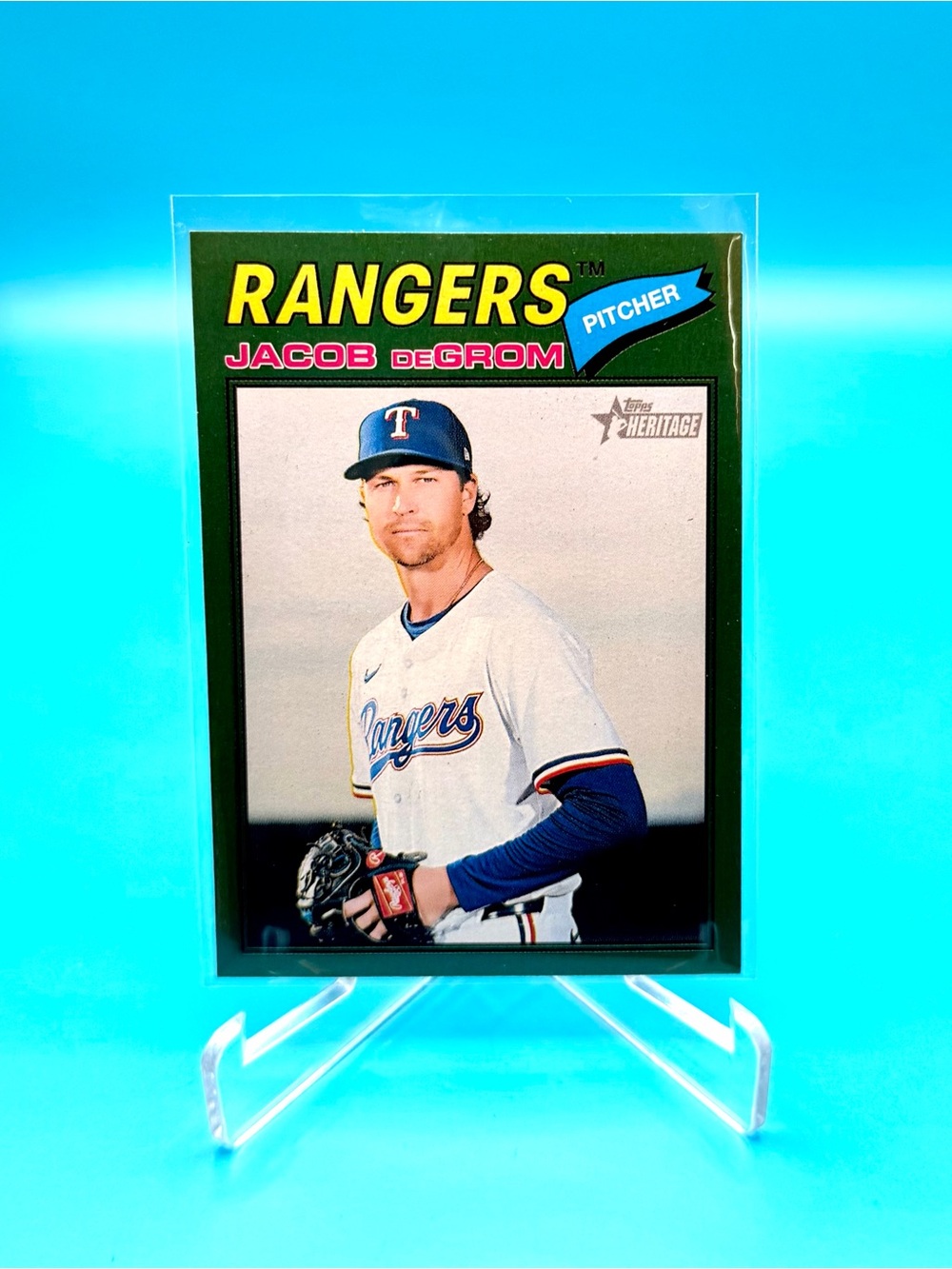 2026 Topps Heritage 🔥Jacob deGrom Dark Green Parallel! 🤩 Texas Rangers #98